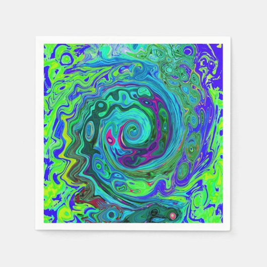 Groovy Abstract Retro Green en Blue Swirl Servet (Voorkant)