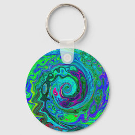 Groovy Abstract Retro Green en Blue Swirl Sleutelhanger