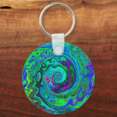 Groovy Abstract Retro Green en Blue Swirl Sleutelhanger (Voorkant)