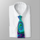 Groovy Abstract Retro Green en Blue Swirl Stropdas (Gebonden)