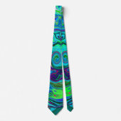 Groovy Abstract Retro Green en Blue Swirl Stropdas (Voorkant)