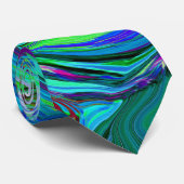 Groovy Abstract Retro Green en Blue Swirl Stropdas (Opgerold)