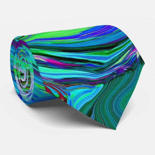 Groovy Abstract Retro Green en Blue Swirl Stropdas (Opgerold)