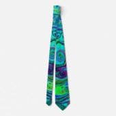 Groovy Abstract Retro Green en Blue Swirl Stropdas (Achterkant)