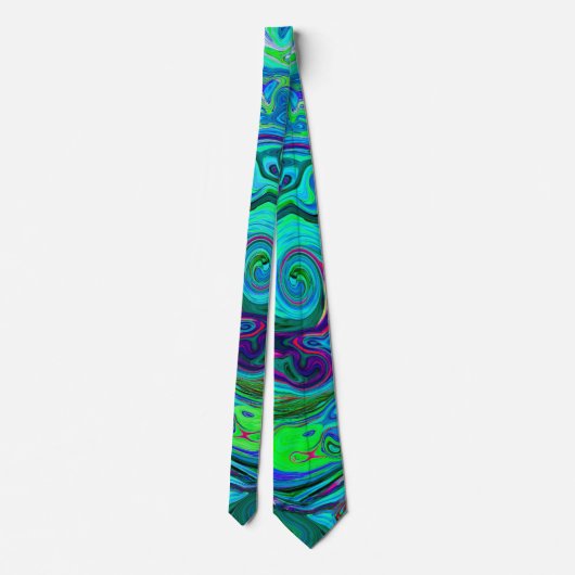 Groovy Abstract Retro Green en Blue Swirl Stropdas (Achterkant)