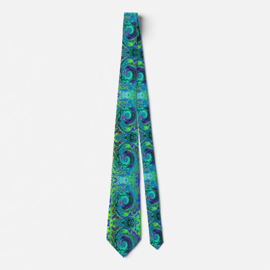 Groovy Abstract Retro Green en Blue Swirl Stropdas (Voorkant)