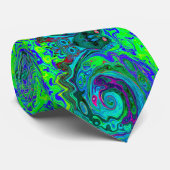 Groovy Abstract Retro Green en Blue Swirl Stropdas (Opgerold)