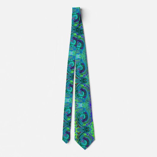 Groovy Abstract Retro Green en Blue Swirl Stropdas (Achterkant)