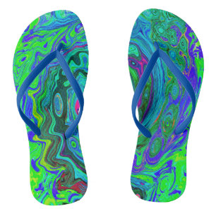 Groovy Abstract Retro Green en Blue Swirl Teenslippers