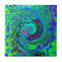 Groovy Abstract Retro Green en Blue Swirl