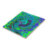 Groovy Abstract Retro Green en Blue Swirl Tegeltje (Zijkant)