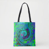Groovy Abstract Retro Green en Blue Swirl Tote Bag (Voorkant)