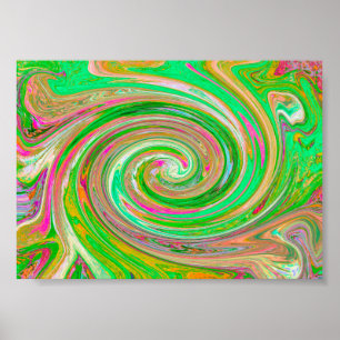Groovy Abstract Retro Green en Hot Pink Poster
