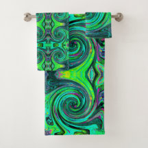 Groovy Abstract Retro Green en Magenta Swirl