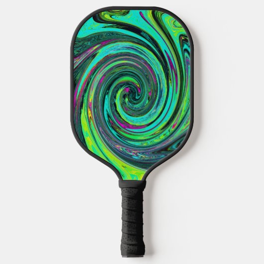 Groovy Abstract Retro Green en Magenta Swirl Pickleball Paddle (Voorkant)