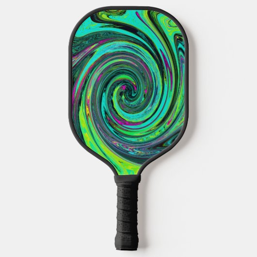 Groovy Abstract Retro Green en Magenta Swirl Pickleball Paddle (Achterkant)
