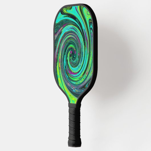 Groovy Abstract Retro Green en Magenta Swirl Pickleball Paddle (Links)