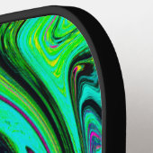 Groovy Abstract Retro Green en Magenta Swirl Pickleball Paddle (Links Detail)