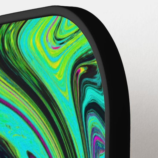 Groovy Abstract Retro Green en Magenta Swirl Pickleball Paddle (Links Detail)