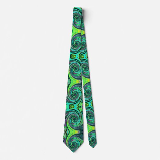 Groovy Abstract Retro Green en Magenta Swirl Stropdas (Voorkant)