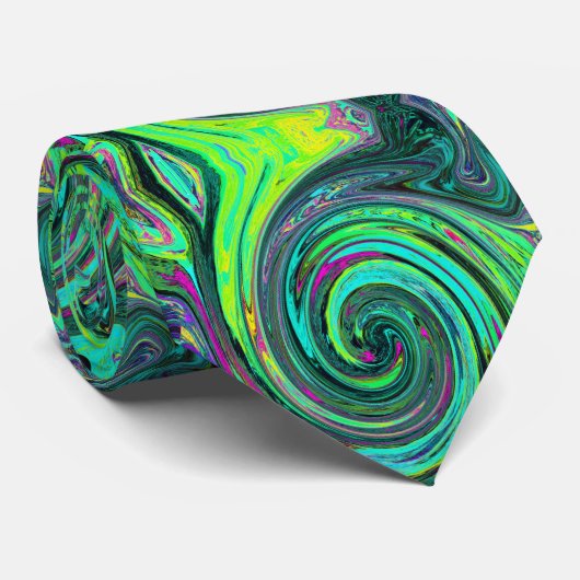 Groovy Abstract Retro Green en Magenta Swirl Stropdas (Opgerold)