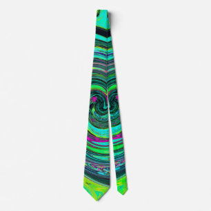 Groovy Abstract Retro Green en Magenta Swirl Stropdas