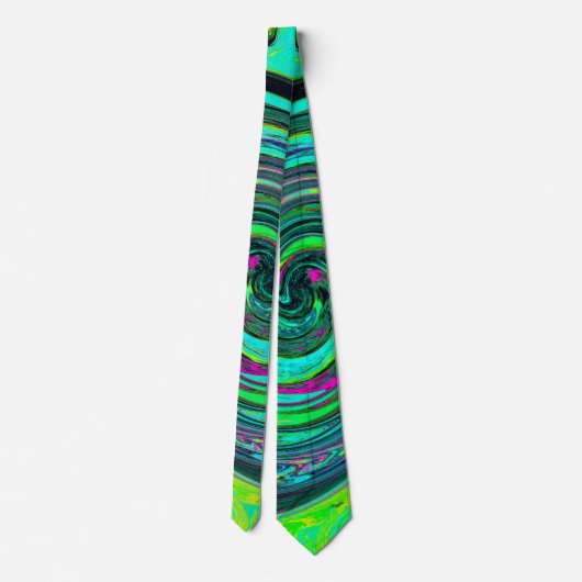 Groovy Abstract Retro Green en Magenta Swirl Stropdas (Achterkant)