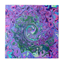 Groovy Abstract Retro Green en Paars Swirl