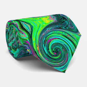 Groovy Abstract Retro Groen en Magenta Draaikolk Stropdas