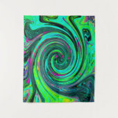 Groovy Abstract Retro Groen en Magenta Draaikolk Wandkleed (Voorkant)