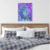 Groovy Abstract Retro Groen en Paarse Draaikolk Canvas Afdruk (Insitu (Slaapkamer))