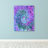 Groovy Abstract Retro Groen en Paarse Draaikolk Canvas Afdruk (Insitu (Houten vloer))