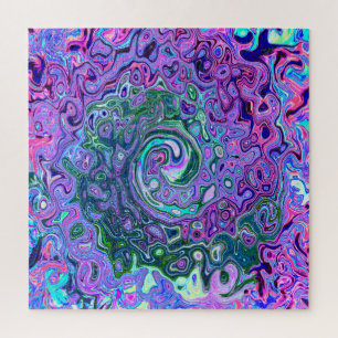 Groovy Abstract Retro Groen en Paarse Draaikolk Legpuzzel