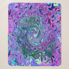 Groovy Abstract Retro Groen en Paarse Draaikolk Sherpa Deken