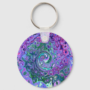Groovy Abstract Retro Groen en Paarse Draaikolk Sleutelhanger