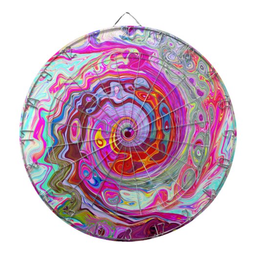 Groovy Abstract Retro Hot Pink en Blue Swirl Dartbord (Voorkant)