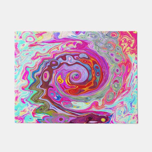 Groovy Abstract Retro Hot Pink en Blue Swirl Deurmat (Voorkant)