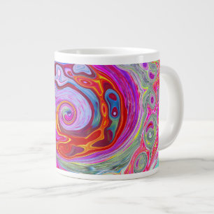 Groovy Abstract Retro Hot Pink en Blue Swirl Grote Koffiekop