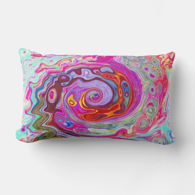 Groovy Abstract Retro Hot Pink en Blue Swirl Kussen (Voorkant)