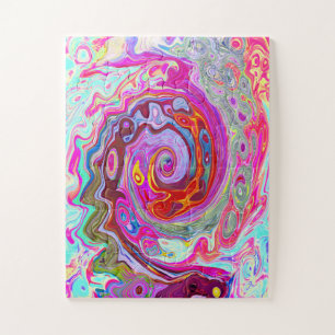 Groovy Abstract Retro Hot Pink en Blue Swirl Legpuzzel