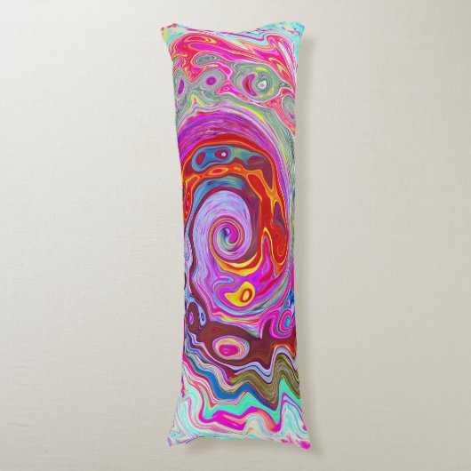 Groovy Abstract Retro Hot Pink en Blue Swirl Lichaamskussen (Voorkant Verticaal)