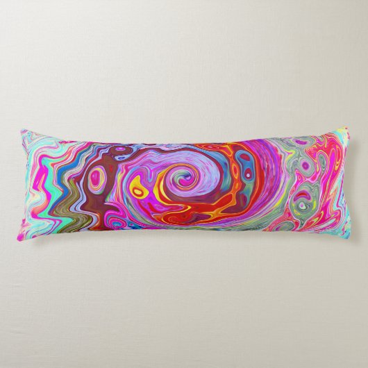 Groovy Abstract Retro Hot Pink en Blue Swirl Lichaamskussen (Voorkant)
