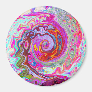 Groovy Abstract Retro Hot Pink en Blue Swirl Magneet