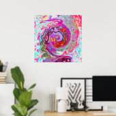 Groovy Abstract Retro Hot Pink en Blue Swirl Poster (Thuiskantoor)