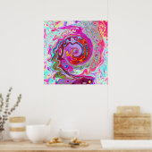 Groovy Abstract Retro Hot Pink en Blue Swirl Poster (Keuken)