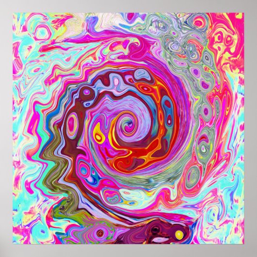 Groovy Abstract Retro Hot Pink en Blue Swirl Poster (Voorkant)