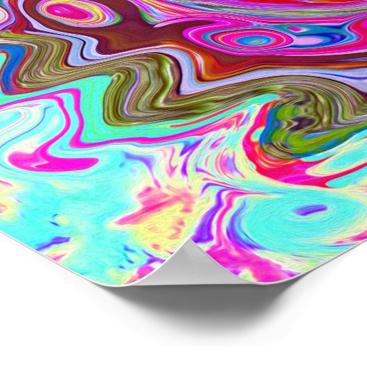 Groovy Abstract Retro Hot Pink en Blue Swirl Poster (Hoek)