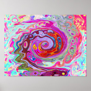 Groovy Abstract Retro Hot Pink en Blue Swirl Poster