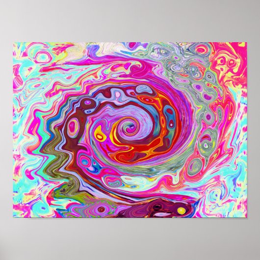 Groovy Abstract Retro Hot Pink en Blue Swirl Poster (Voorkant)