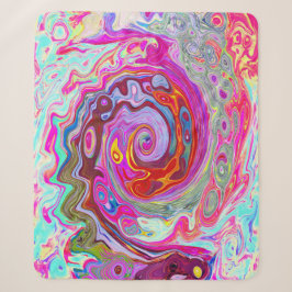 Groovy Abstract Retro Hot Pink en Blue Swirl Sherpa Deken